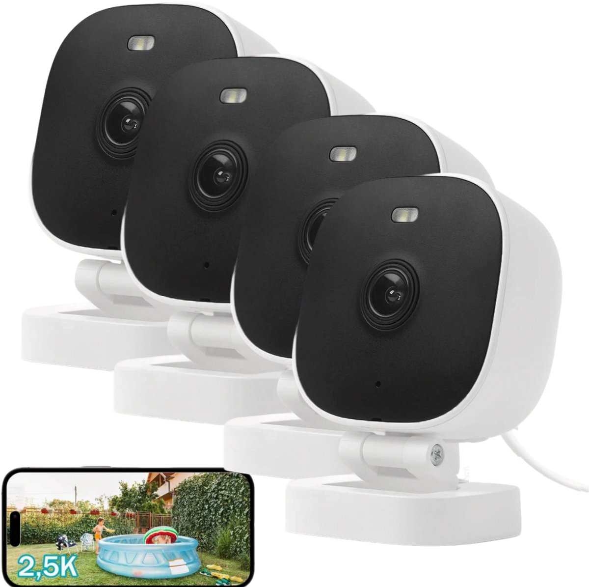 2K Bewakingscamera voor buiten, wifi-camera voor buitenbewaking, 360° PTZ-buitencamera met kleurennachtzicht, buitencamera voor PIR-bewegingsdetectie - 4PC