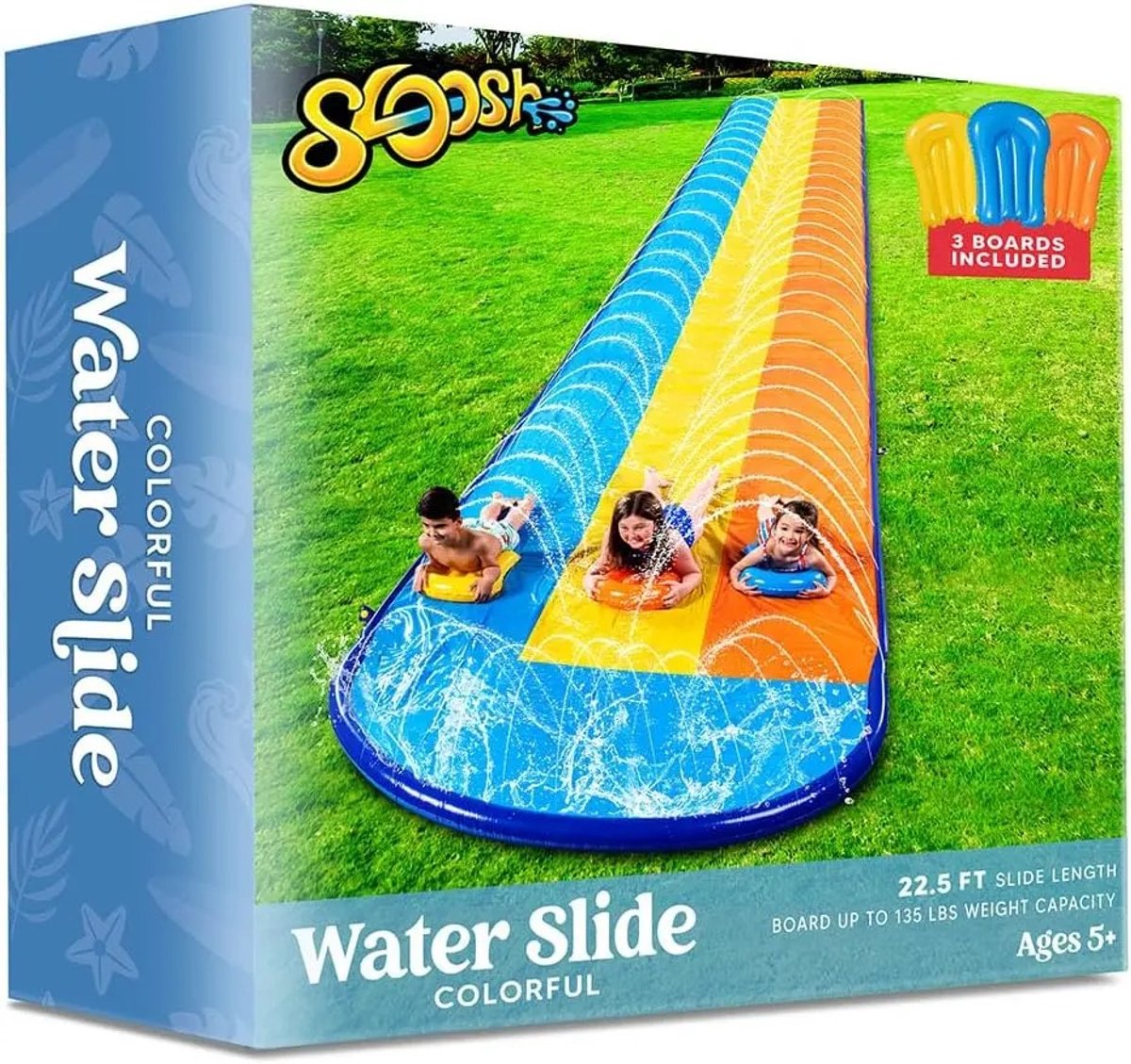 Lilac & Lily Waterglijbaan met sproeiers - Triple Waterglijmat - Met Watersproeiers - Incl. 3 Bodyboards - 6.85 meter Waterpret