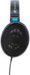 Grijze Sennheiser HD 600 koptelefoon, van voren, met zwarte oorschelpen en mesh grille.
