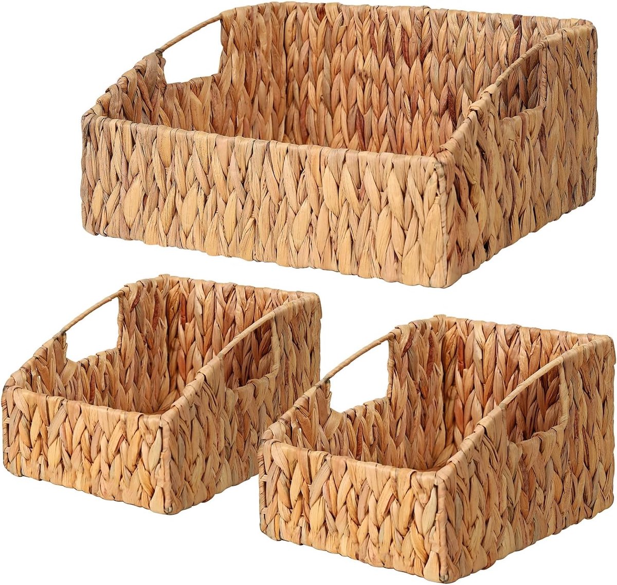 OLOEY Rotan opbergmanden- handgeweven rieten opbergbakken met ingebouwde handgrepen-opbergmanden voor planken- slaapkamer-badkamer-wasruimte of keuken (naturelkleurig)