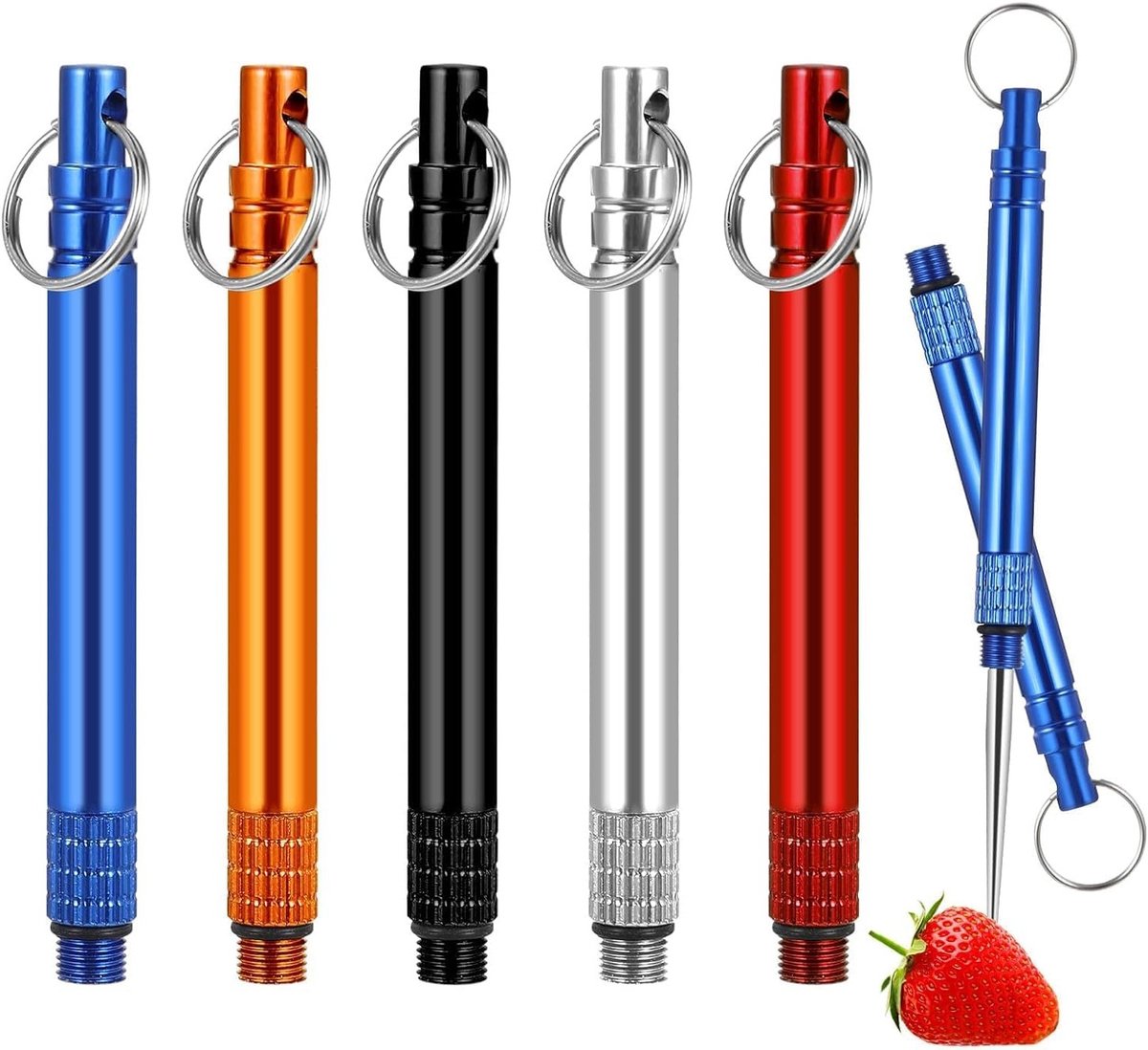 Herbruikbare metalen tandenstokers, set van 5, titanium, draagbaar voor reizen, ideaal voor picknicks en kamperen, 5 kleuren beschikbaar