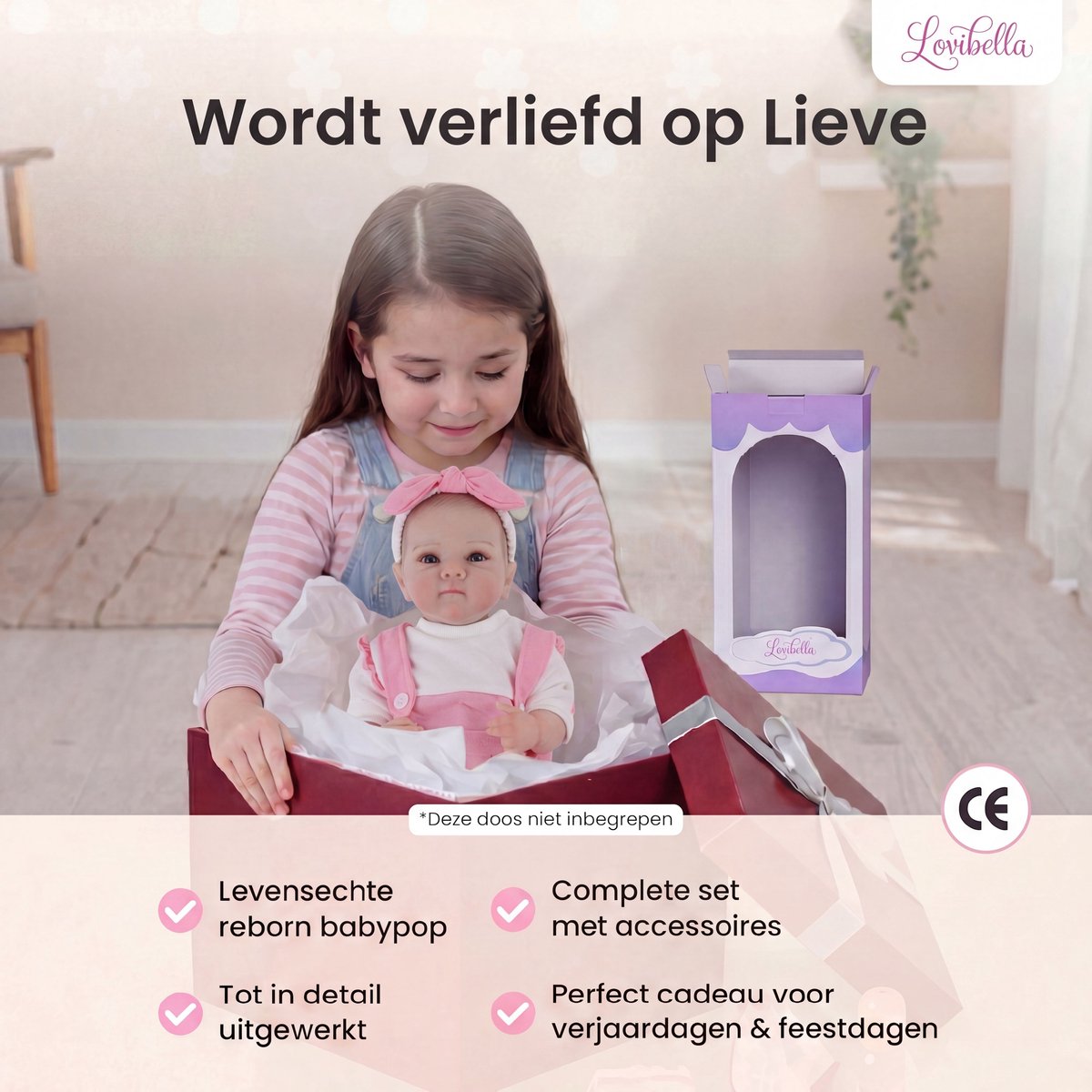 Lovibella® Lieve Levensechte Babypoppen - 1,1 Kilo - 45 CM - Reborn Baby Pop - met Accessoires - Reborn Baby - Reborn Baby Doll - Dementie Pop - Reborn Poppen Meisje - — afbeelding 9