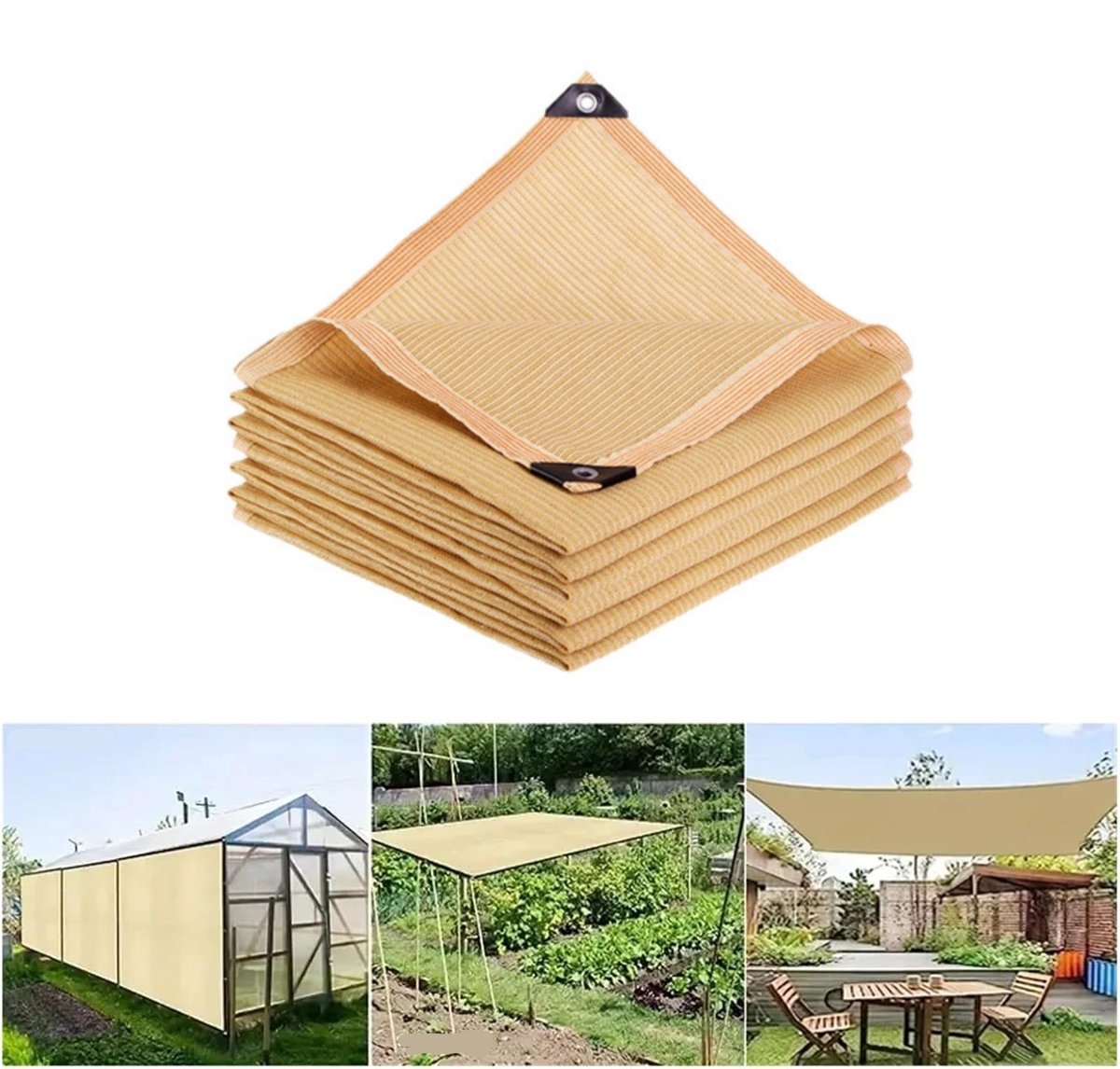 4x6m Beige Zonnedoek met verstevigde randen en oogjes - UV-beschermend schaduwnet inclusief bindtouwen en kabelbinders - duurzaam buiten zonweringsdoek voor tuin, terras, kas en camping