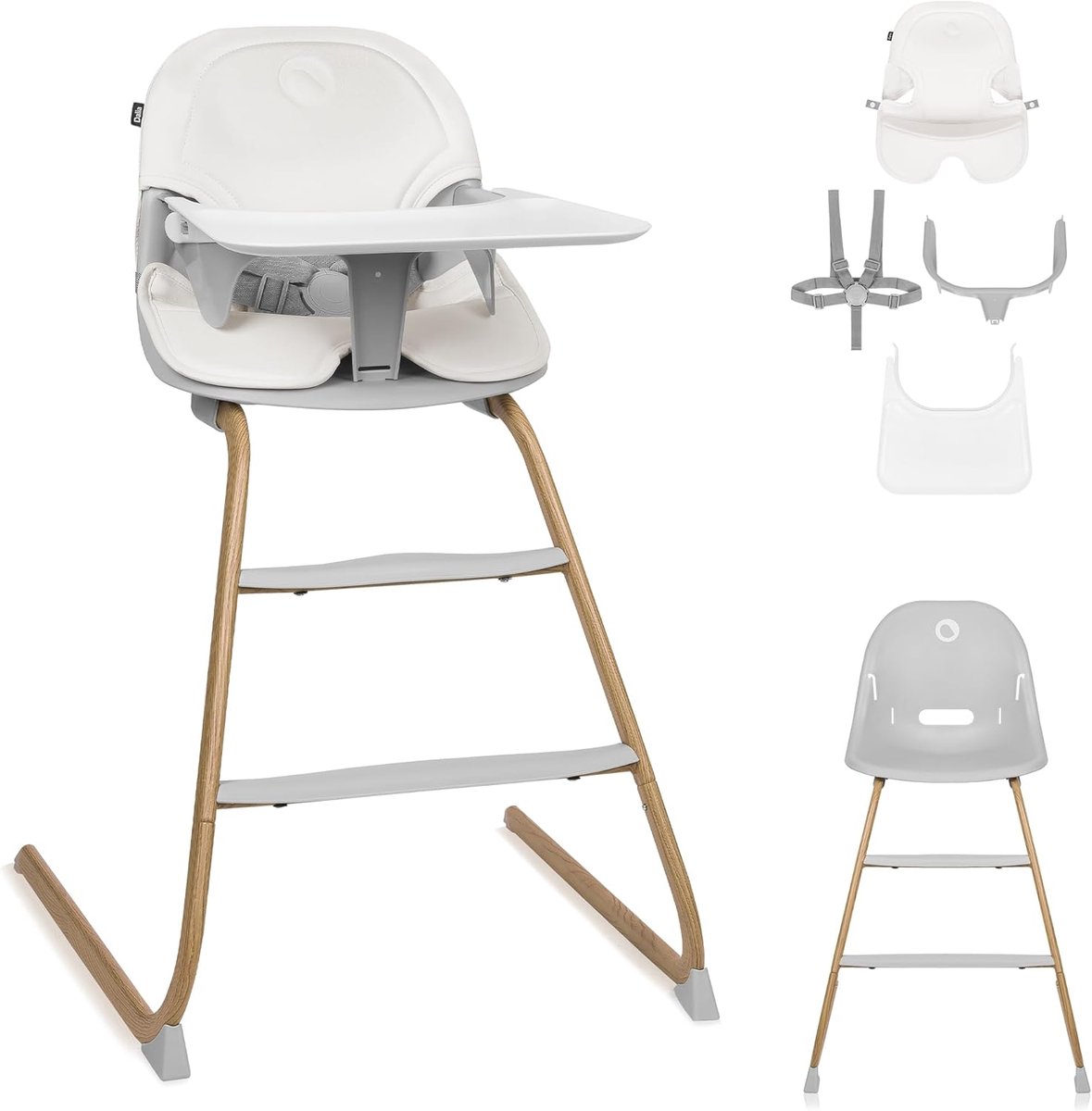 Kinderstoel - Hoge Stoel - Eten Zelfstandig - 2-in-1 Ontwerp - Tot 60kg - Grijs Hout