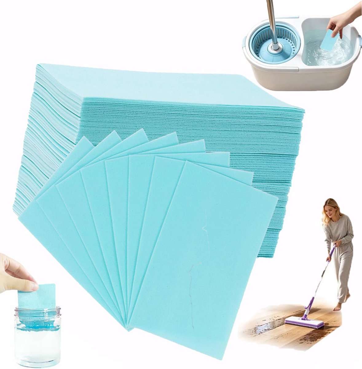 Vloerreiniger Strips - 100 Stuks - Wateroplosbaar Allesreiniger - Beurten Vloer - Multifunctionele Vloerreinigingstabletten - Draagbare dweiloplossing - Reispakket - Allesreiniger - voor Hardhout, Tegels, Laminaat - Blauw