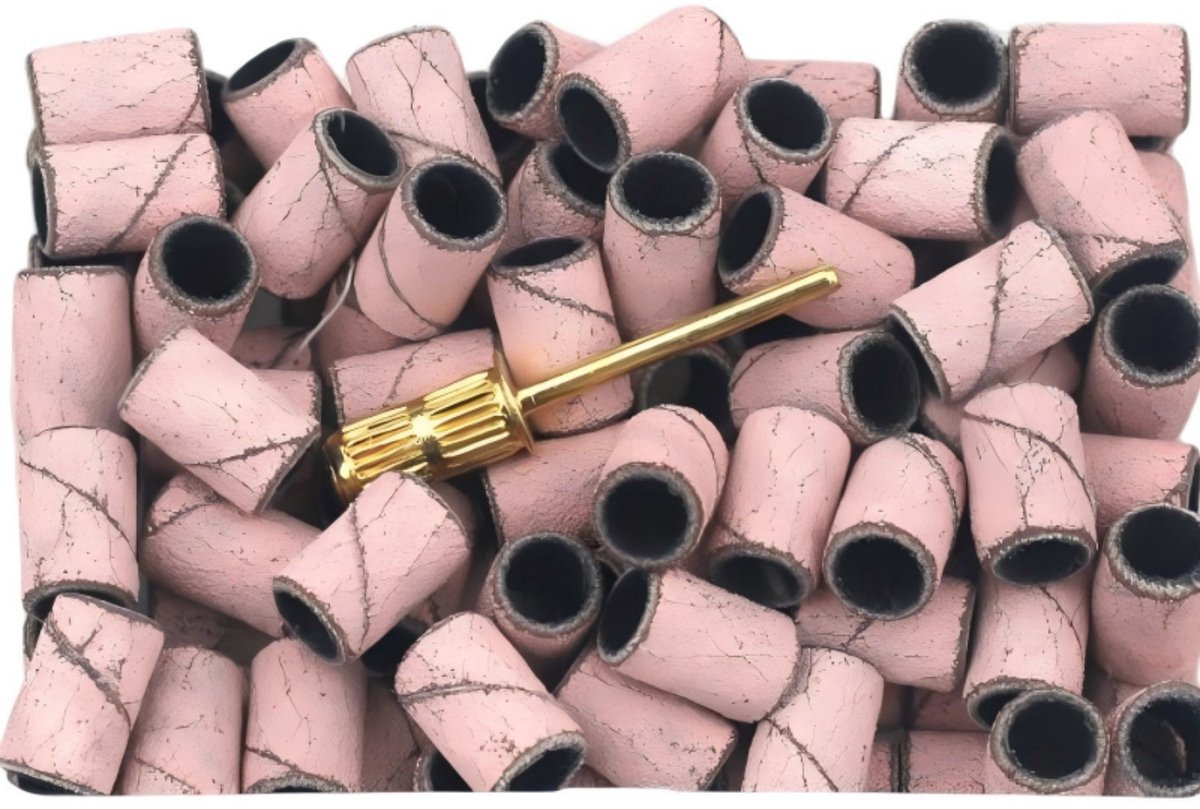 Set van 180 stuks + 1 opzetstuk - Binnendiameter 0,8 cm -Buitendiameter 0,95 cm - Hoogte 1,3 cm - Schuurbandjes - Nagel -schuurbandjes - Manicure - Pedicure-schuurbandjes - Set schuurbandjes - Schuuraccessoires