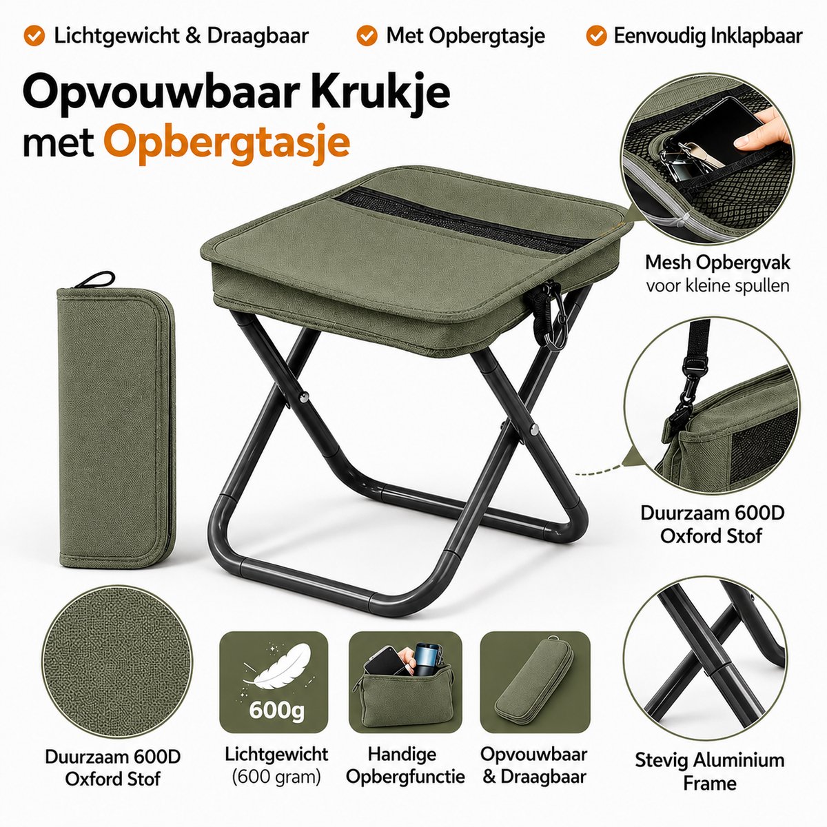 Heuts Goods - Mini Campingstoel - Vouwstoel - Campingstoel Opvouwbaar - Strandstoel - Kampeerstoel - Makkelijk Draagbaar - Inklapbaar - Lichtgewicht - Groen — cadeau in Sport & Outdoor - foto 4
