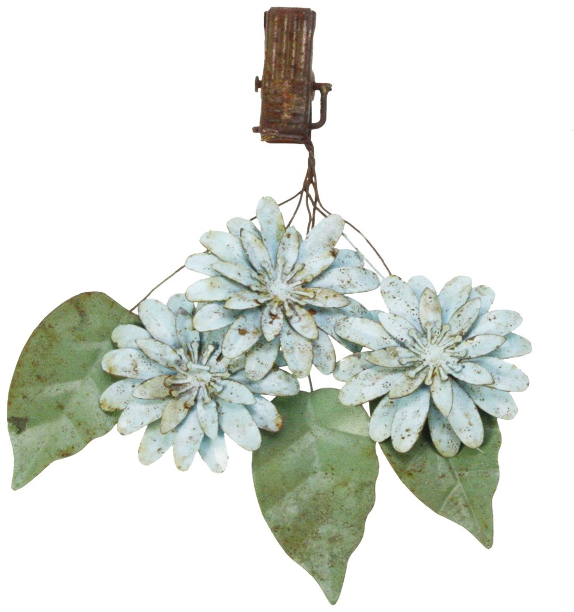 Bloemen met clip blauw, metaal 16x18x4cm