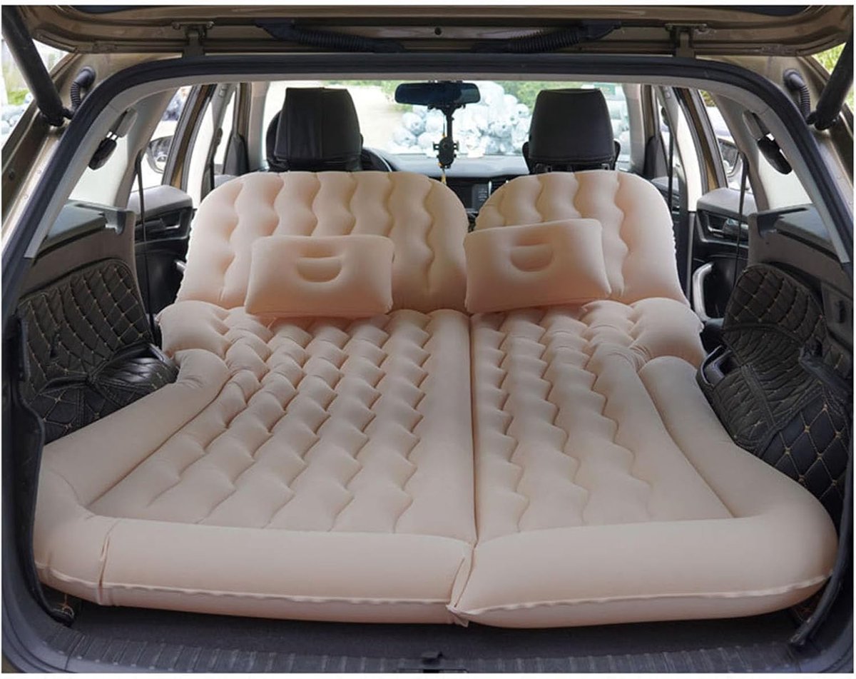 Auto Luchtbed - Slaapmat Reisbed - Comfortabel Reizen - Zelfopblaasbaar Uniek Ontwerp - 15 cm dik - Beige
