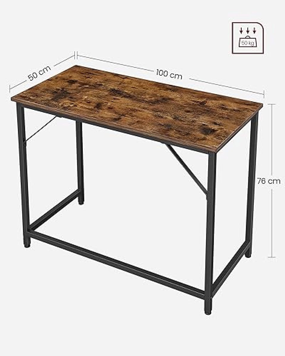 Nazik Living bureau, computerbureau 100x50x76 cm, industrieel ontwerp met metalen frame, vintage bruin-zwart