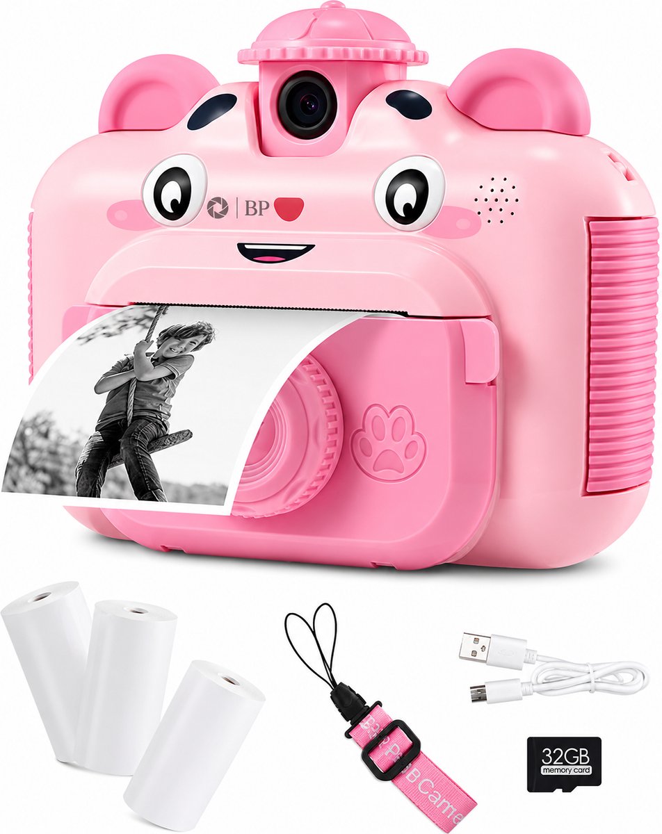 BP® Kindercamera met Fotoprinter - Kinderfototoestel - Vlog camera voor beginners - Camera Kinderen - Multifunctionele Camera - Foto & Video - 26 Foto Lijsten - Roze - 1080P HD - Inclusief 32GB SD kaart - 3 Rollen papier - Nederlandse Handleiding