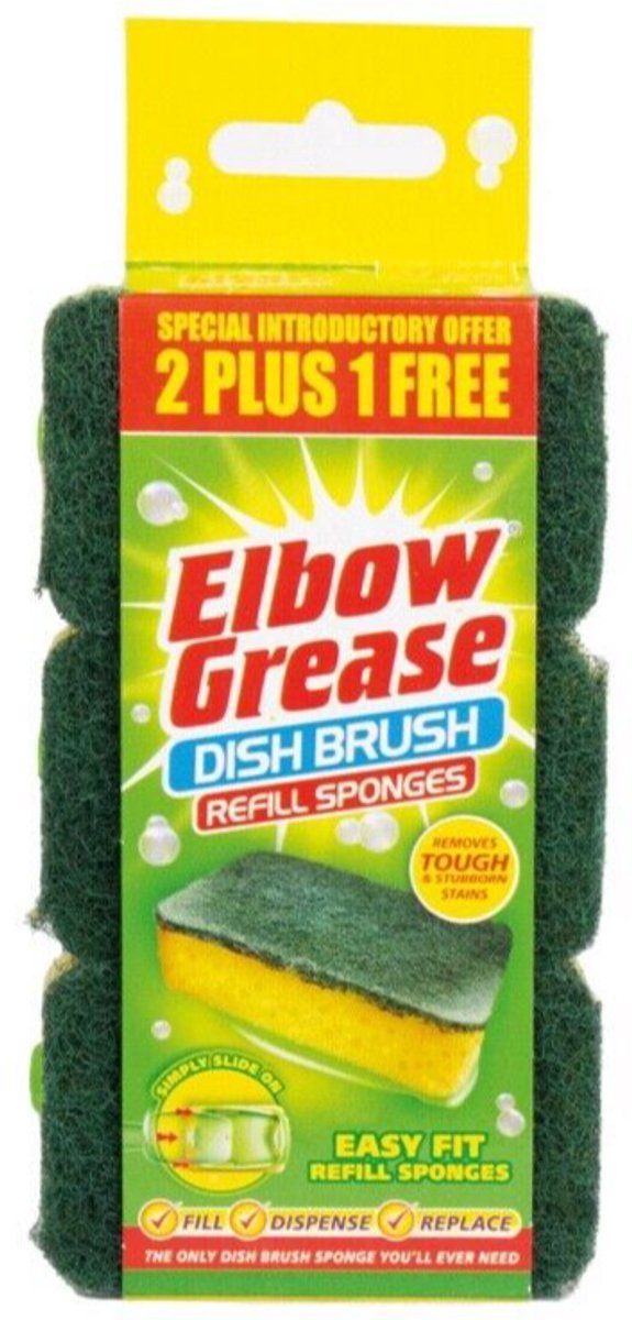 Elbow Grease Afwasborstel - Vervangbare Sponsen - 3 Stuks