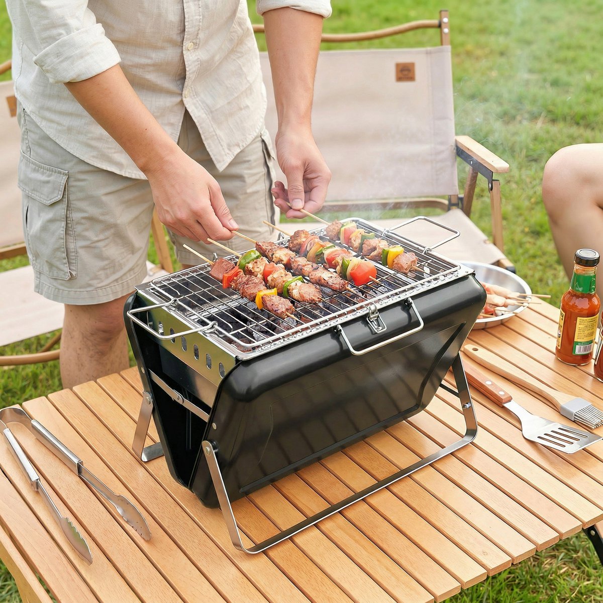 Roestvrijstalen Roestvrijstalen 40x28x25,5 Houtskoolbarbecue Rookoven - afbeelding 3