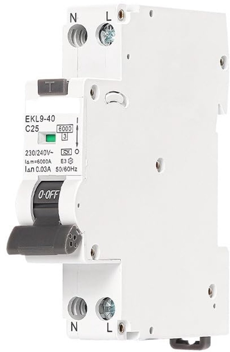 Stroomonderbreker - Aardlekautomaat - Beveiliging Circuit - Gevoelige Werking - 1P+N 16A - Wit