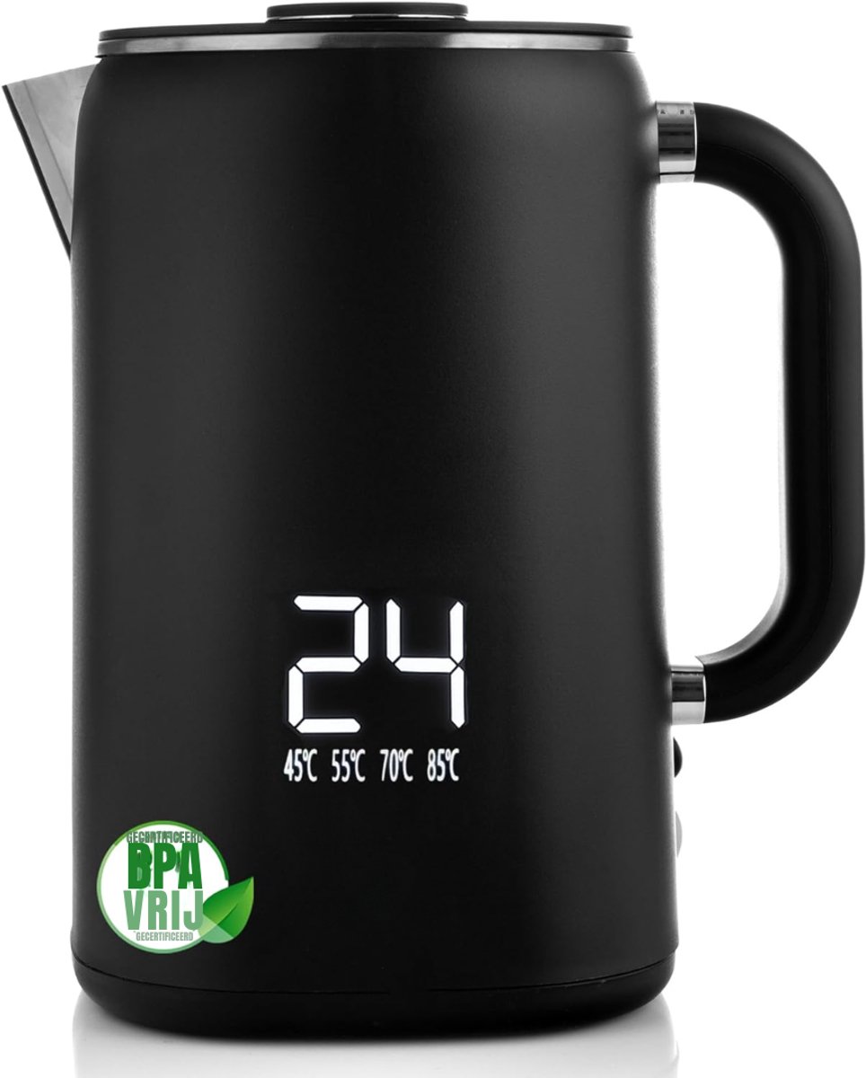 QORA® Waterkoker met Temperatuurregeling - Waterkoker - Zwart - 21cm x 15cm x 23cm