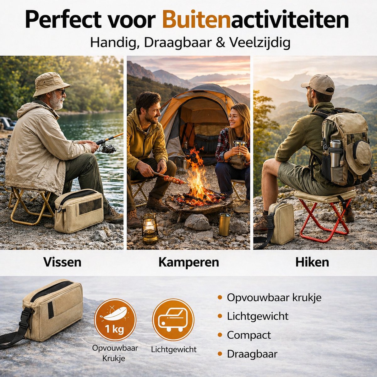 Heuts Goods - Mini Campingstoel - Vouwstoel - Campingstoel Opvouwbaar - Strandstoel - Kampeerstoel - Makkelijk Draagbaar - Inklapbaar - Lichtgewicht - Beige — cadeau in Sport & Outdoor - foto 6