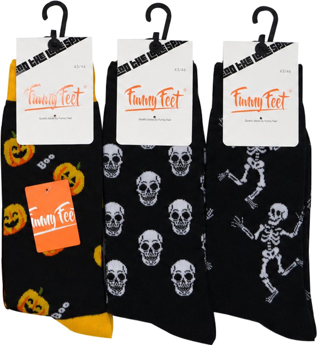 Funny Feet socks - Happy kousen halloween - cadeau - grappige sokken - 3 paar - Maat 43/46 - zwart