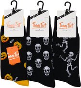 Funny Feet socks - Happy halloween sokken - cadeau - grappige sokken - 3 paar - Maat 43/46 - zwart