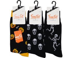 Funny Feet socks - Happy halloween sokken - cadeau - grappige sokken - 3 paar - Maat 43/46 - zwart