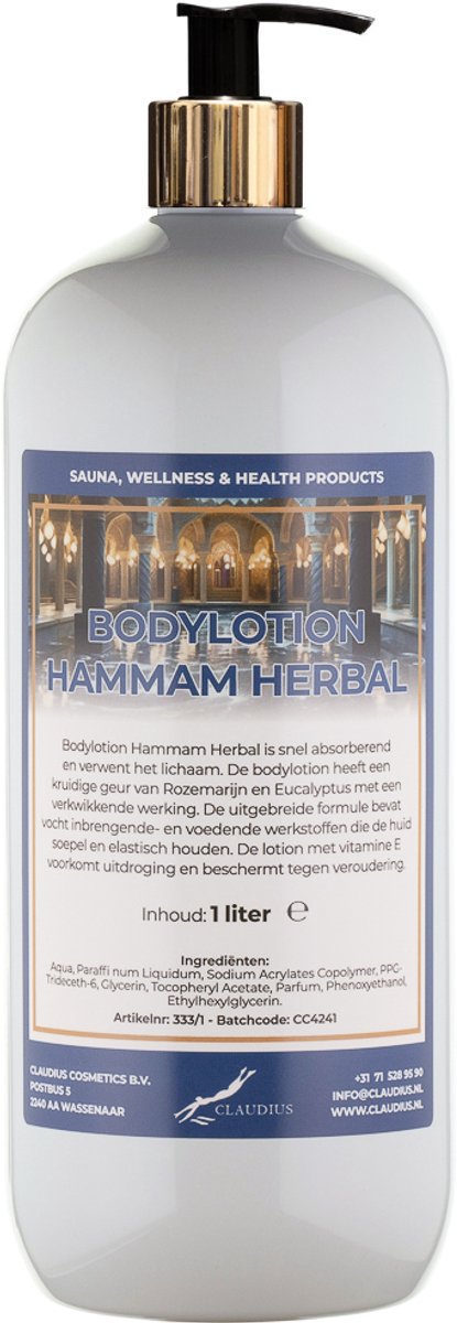 Bodylotion Hammam Herbal 1 liter met gouden pomp