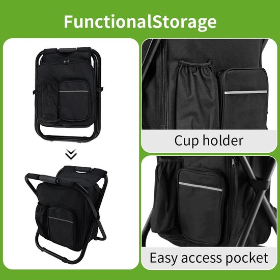Stervia 3 in 1 Koelrugzak - Koelrugtas - Uitklapbare Stoel - Koeltas - Kampeerstoel - Visstoel - Draagvermogen 150 KG - Zwart - 36 x 29 x 43 cm van Stervia — afbeelding 4