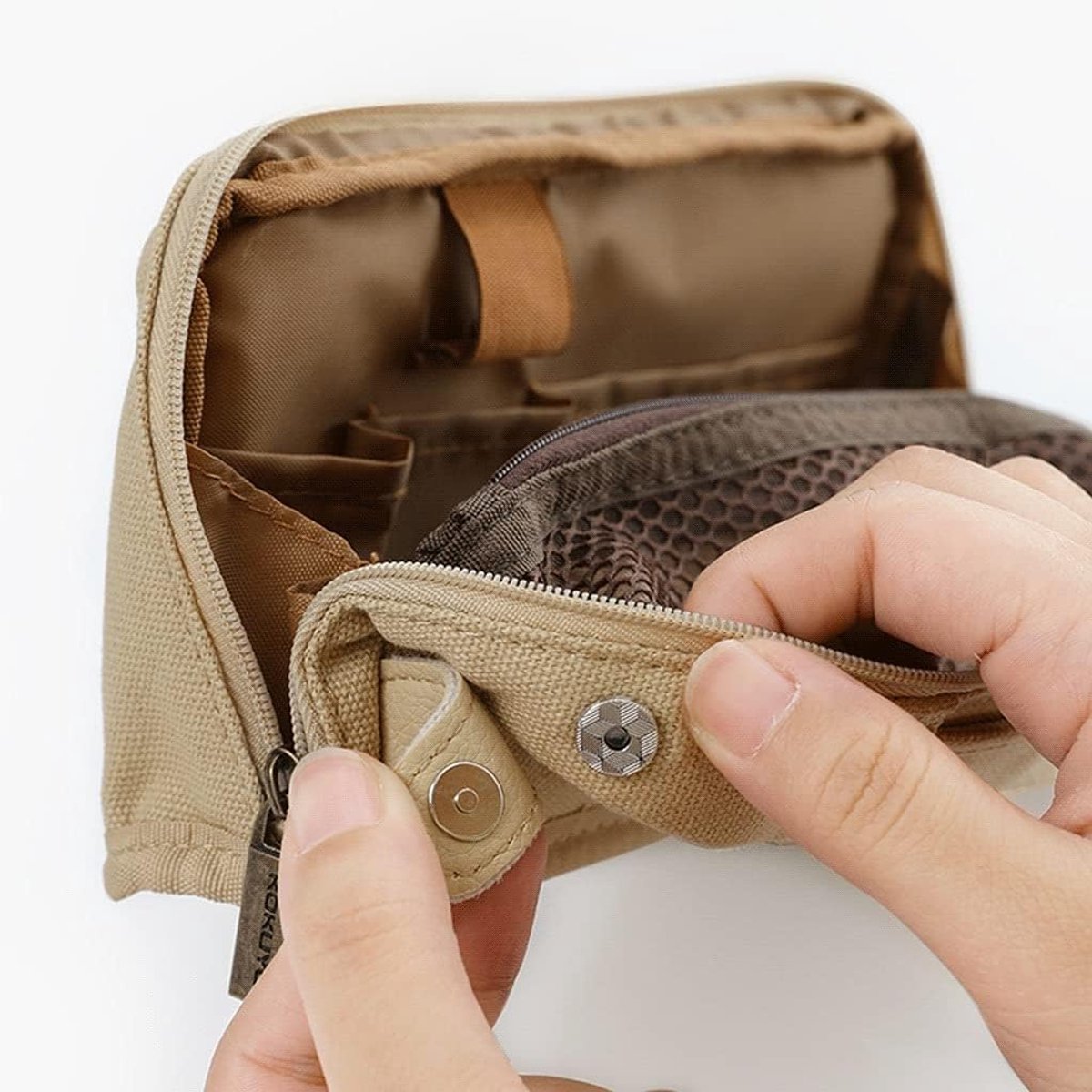Potlood etui - Pennendoos opberger - School en kantoor - Grote capaciteit - 21x11 cm - Khaki