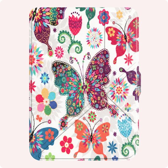 Hoes Geschikt voor Kobo Nia Hoesje Bookcase Cover Book Case Hoes Sleepcover Trifold - Vlinders — afbeelding 4