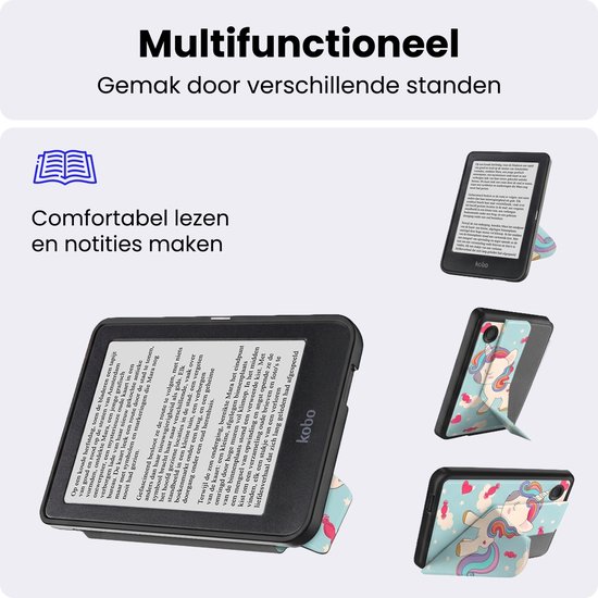 Hoes Geschikt voor Kobo Clara 2E - Luxe E-reader Trifold Case - Bescherm Hoesje Book Cover - Eenhoorn — afbeelding 3