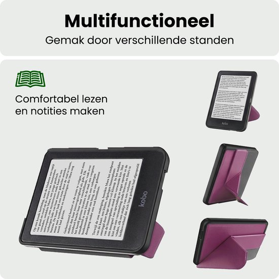 Hoes Geschikt voor Kobo Clara HD Hoesje Bookcase Cover Hoes Trifold - Hoesje Geschikt voor Kobo Clara HD Hoes Cover Case - Paars — afbeelding 3