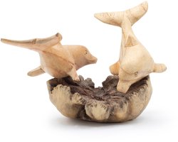 Handmade Parasite Wood Art Carving - Dolphins in Play