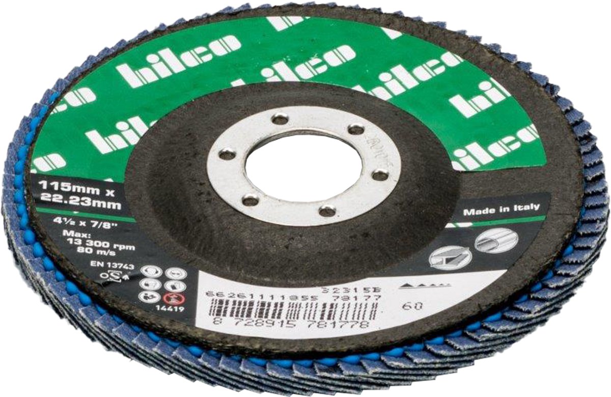 Hilco Lamellenschijven - Conisch - 115 x 22,23 - Korrel 60 (P60) - 10 stuks - Zirkoon - voor Staal, RVS & Aluminium (oSa gecertificeerd - EN 13743)
