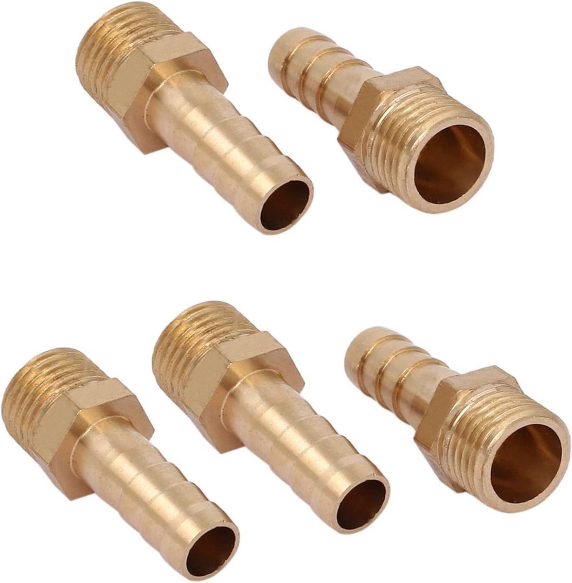 5 Stuks Messing Slangtule Fittingen - Conduit Adapter voor Lucht en Water Transport, 1/4 BSP Plug Draad x 8mm Barb, Duurzaam en Betrouwbaar Gebruik