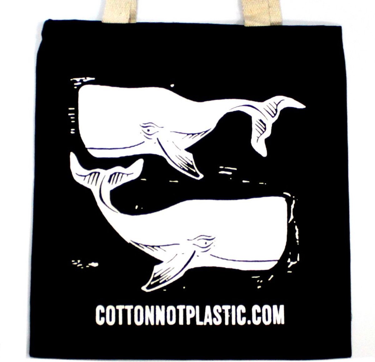 Lrg Black 8oz Cotton Bag 38x42cm - WHALES - WHITE