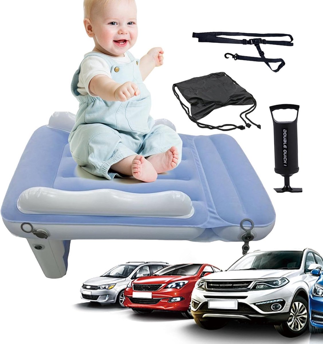 Vliegtuigbed Kinderen - Luchtmatras Peuter - Comfortabel Reizen - Kindveilig Ontwerp - 80 x 60 cm - Paars