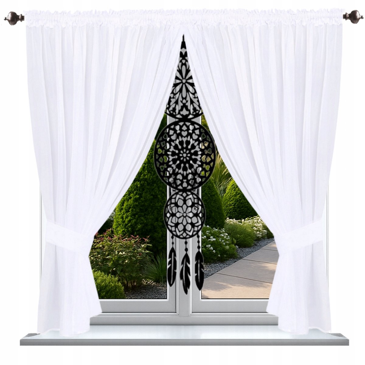 NOW-ART Dromenvanger - Vitrage met Paneel - 300 x 150 cm - Wit en Zwart Wit;Zwart
