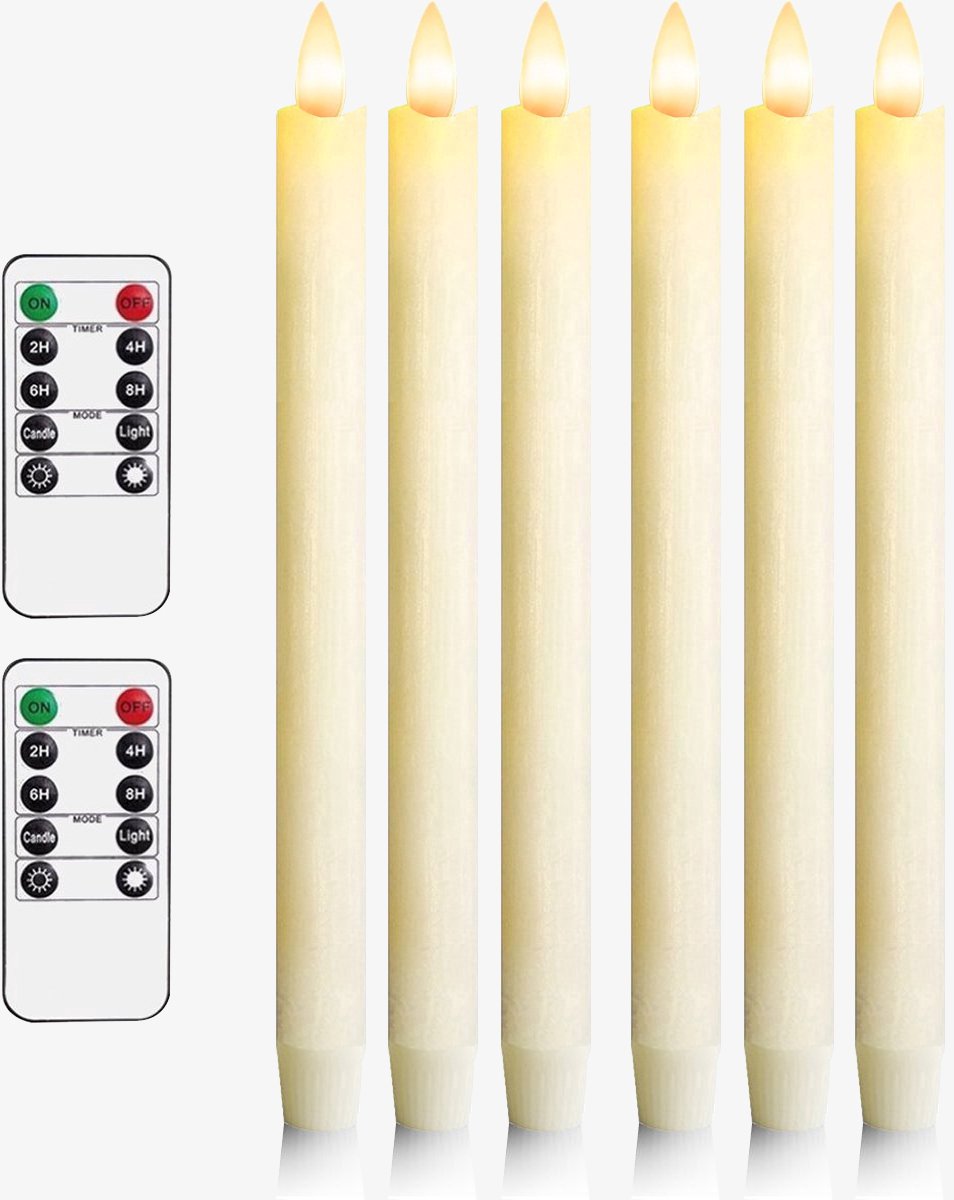 Wonix® - Echte was Led kaarsen met Afstandsbediening - Kaarsen op Batterijen - 6 Stuks - met flikkerende vlam - Ivoor - Warm Wit Licht
