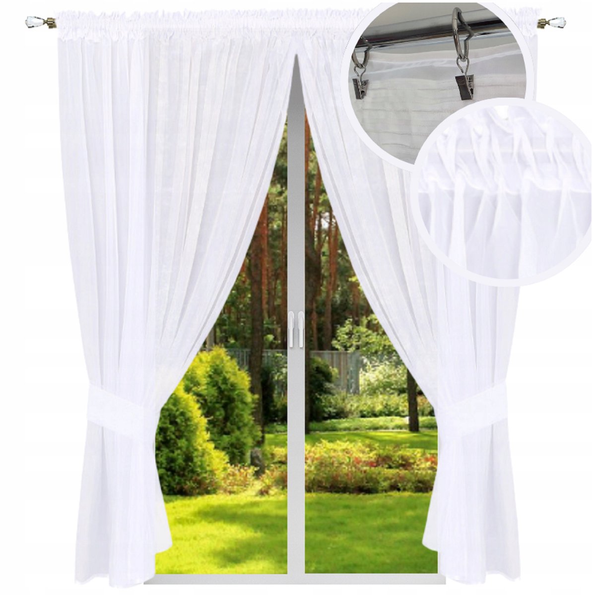 NOW-ART Klassiek vitragegordijn - 220 x 400 cm - Wit - Universele ophanging Wit;Zilver