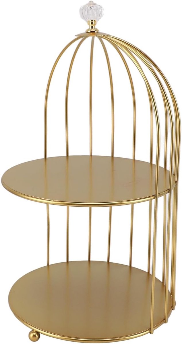 Ruimtebesparende Cosmetica Organizer voor Badkamer en Toilet, Dubbele Laag Opbergrek in Vogelkooi Stijl met Goudkleurige Afwerking