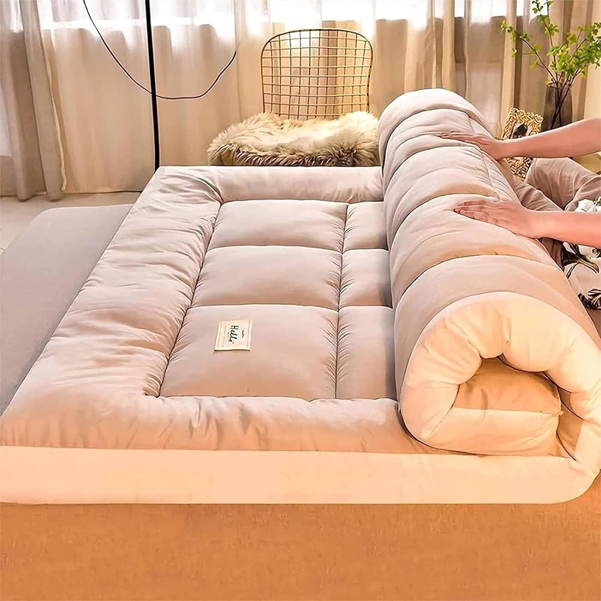 Dikke Futon Matras - Vloer Slaapmat - Comfortabel Slapen - Ademend Katoen Vulling - 200x220cm - E