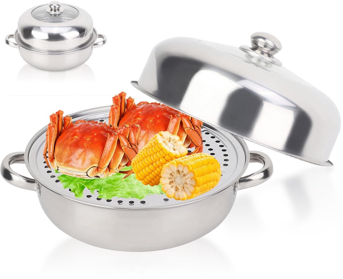 Dailygoods- Stoompan 28 cm roestvrij staal - Enkellaagse Soeppan - Voedselstoompan - Hotpot - Huishoudelijk Koken - Professioneel Kookgerei - Stoomkoker