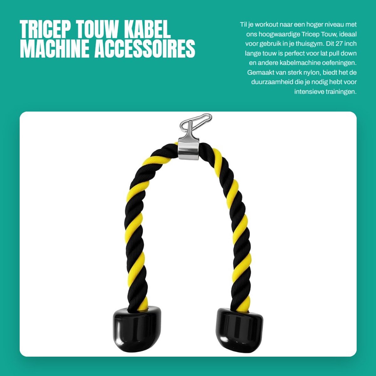 Dailygoods- Tricep Touw 27 Inch - Heavy Duty Nylon - Antislip Handgrepen - Kabel Machine Accessoires - Thuis Gym - Versterkt Uiteinde - Fitness Touw