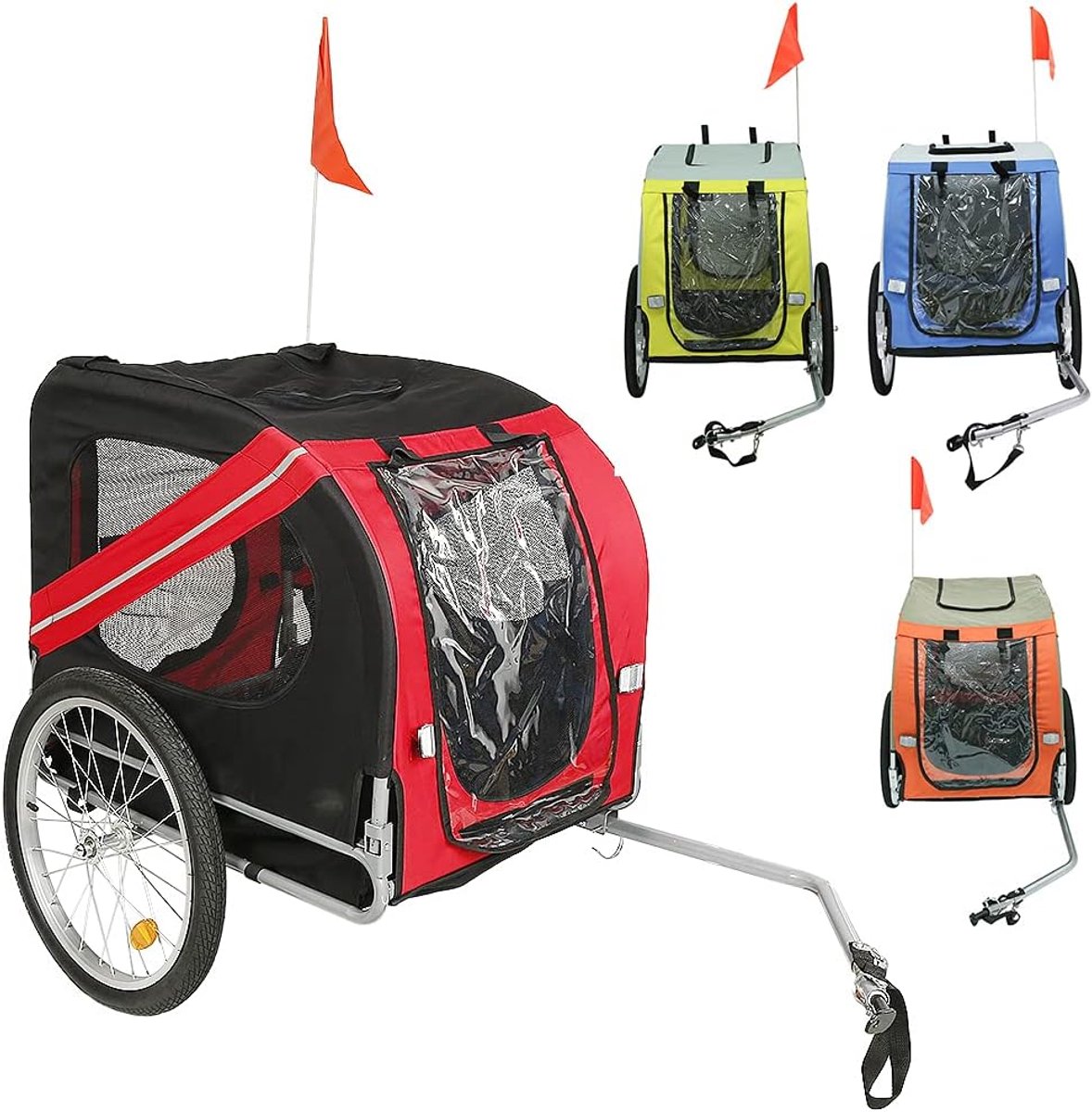 Fietsaanhanger Huisdieren - Hondenkar Kinderkar - Veilig Vervoeren - Loopfunctie Inbegrepen - Max 40kg - Rood Zwart