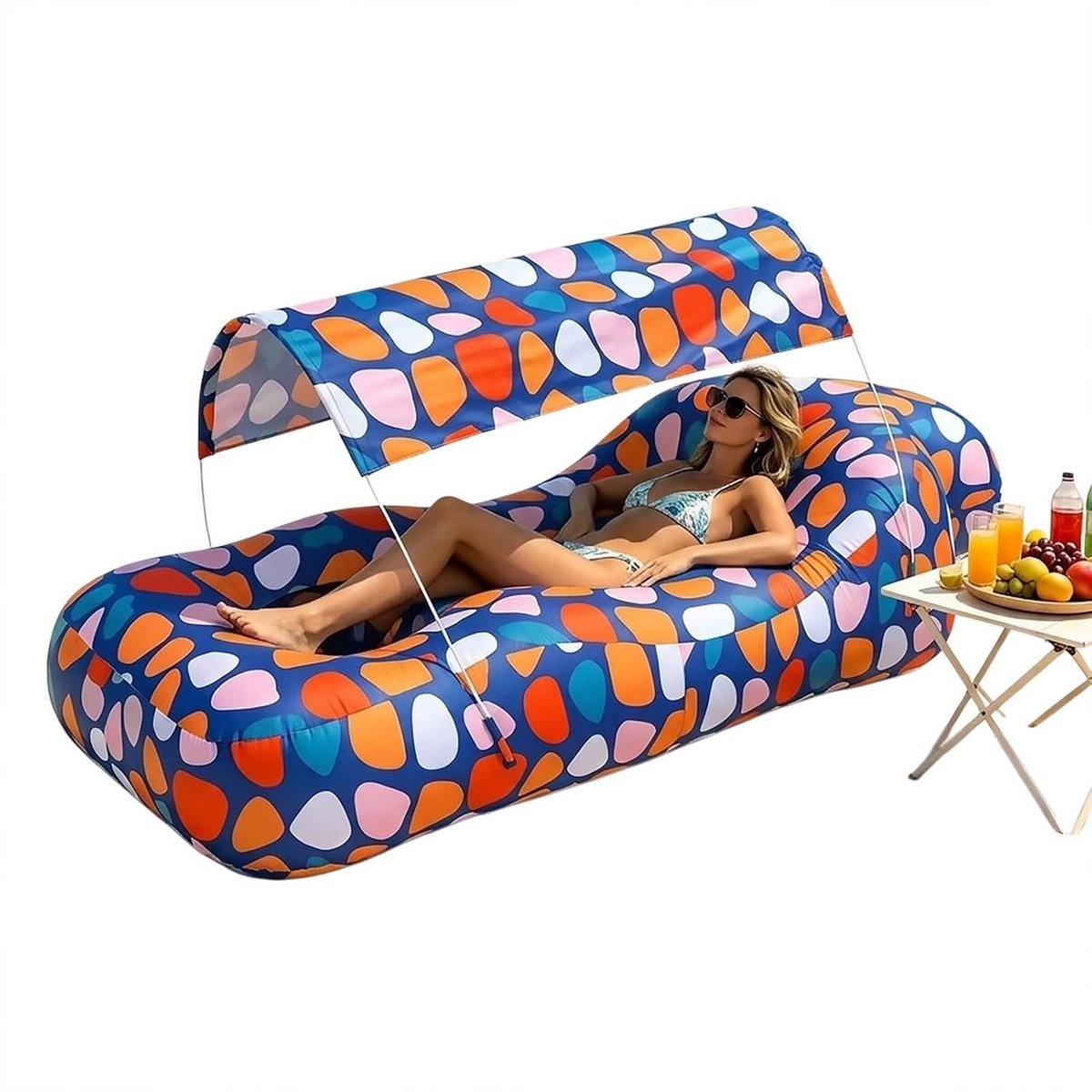 Opblaasbare Lounger - Luchtbank Zonder Pomp - Ontspannen in Buiten - Geïntegreerd Zonnescherm - 190x75cm - Als Afbeelding