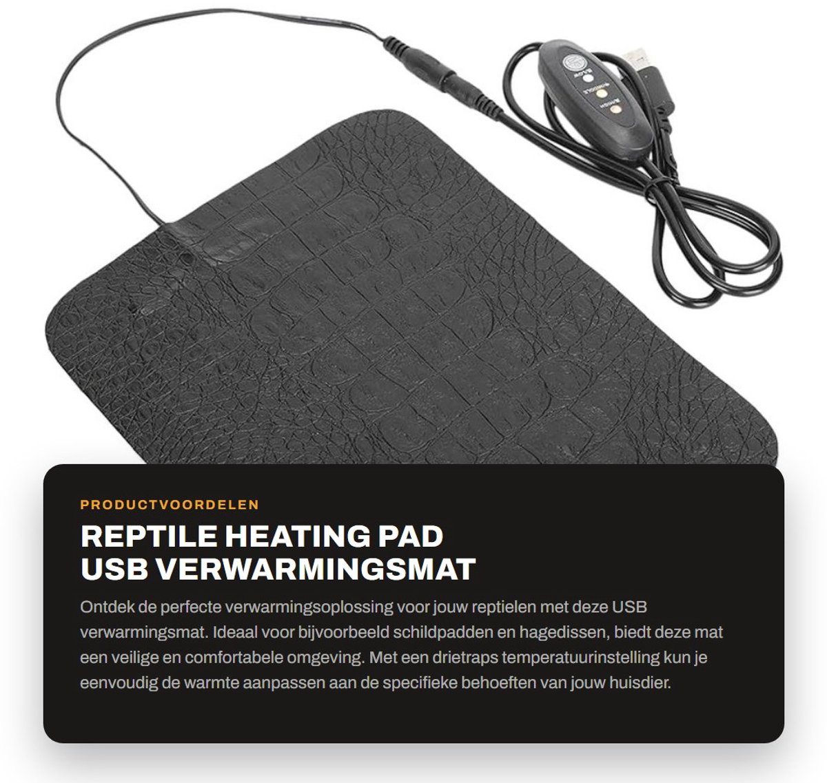 Dailygoods - Reptile Heating Pad - USB Verwarmingsmat - Waterdicht - Krasbestendig - Drietraps Temperatuurinstelling - Geschikt voor Reptielen - Klein...