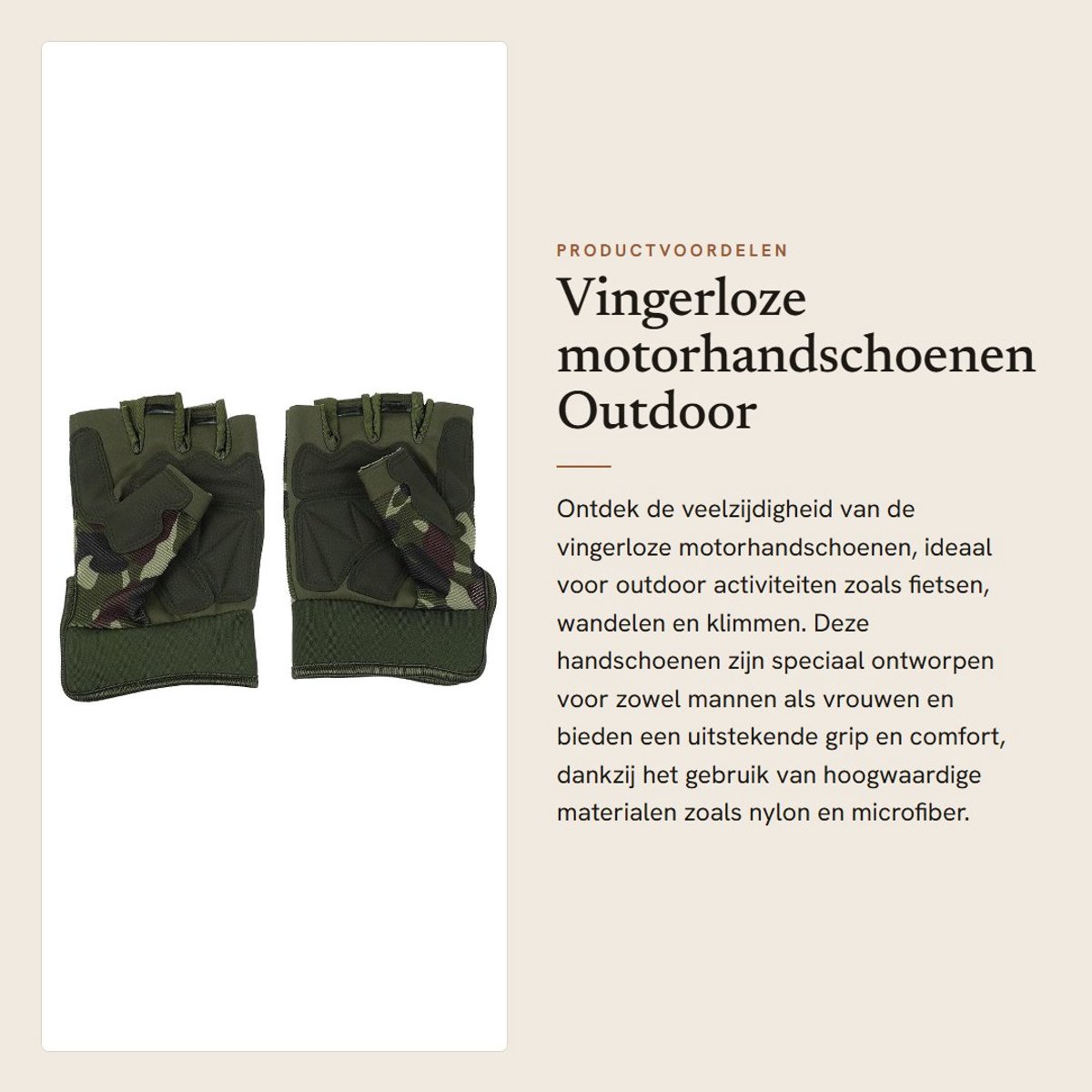 Dailygoods- Vingerloze Motorhandschoenen Antislip - Outdoor Sporthandschoenen - Halve Vinger - Unisex - Slijtvast - Palmomtrek 22,9-24,1 cm - Handschoenen