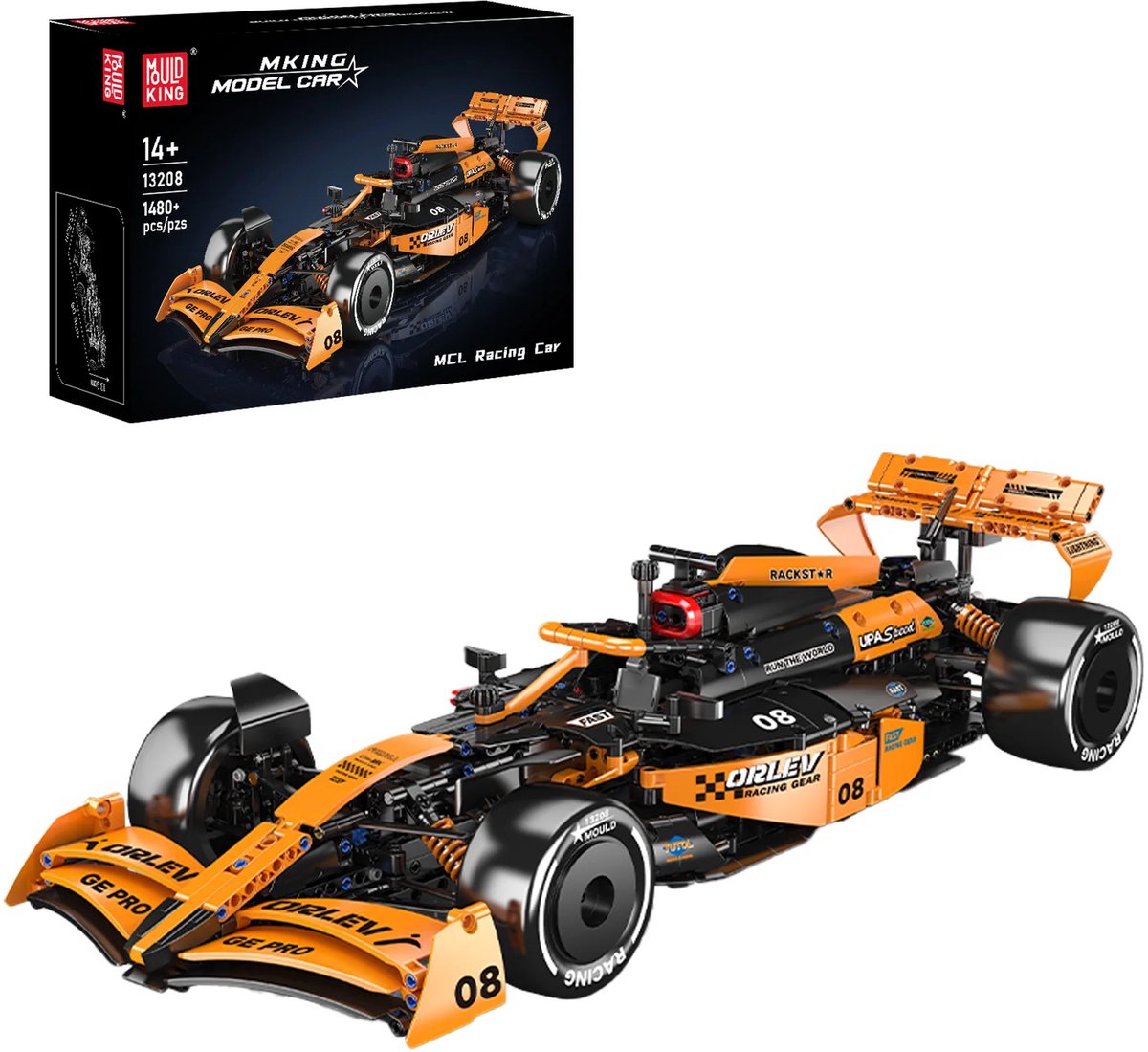Mould King 13208 MCL Formule 1 1:8 bouwset | City fast champions adventure | Creator and classic motor bouwpakket | Technic speelgoed ideas voor volwassenen | Icons furious speed f1 auto geschikt voor Lego | Technische bouwdoos met 1480 bouwstenen — afbeelding 11
