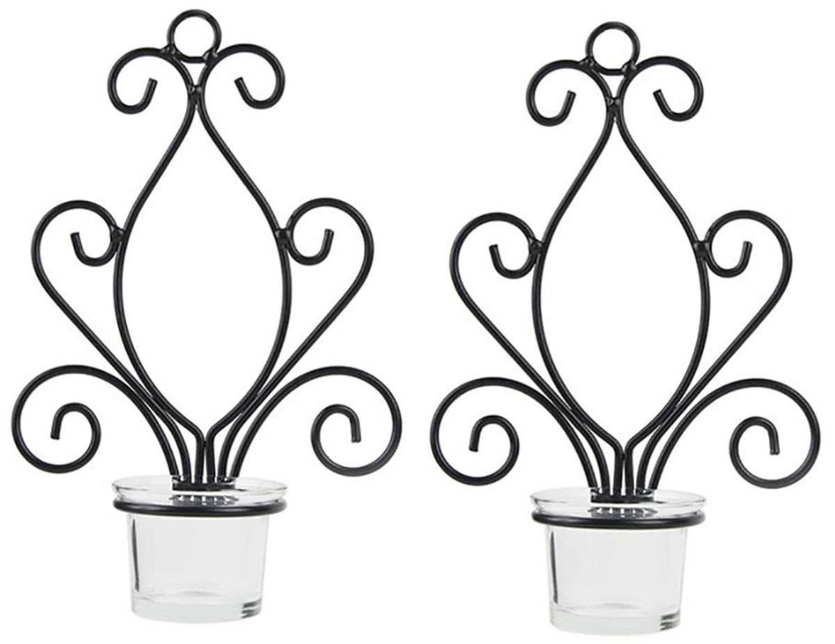 Dailygoods- Theelichthouder - 2 Stuks - Wandlamp van Ijzer - Glazen Beker - Woondecoratie 