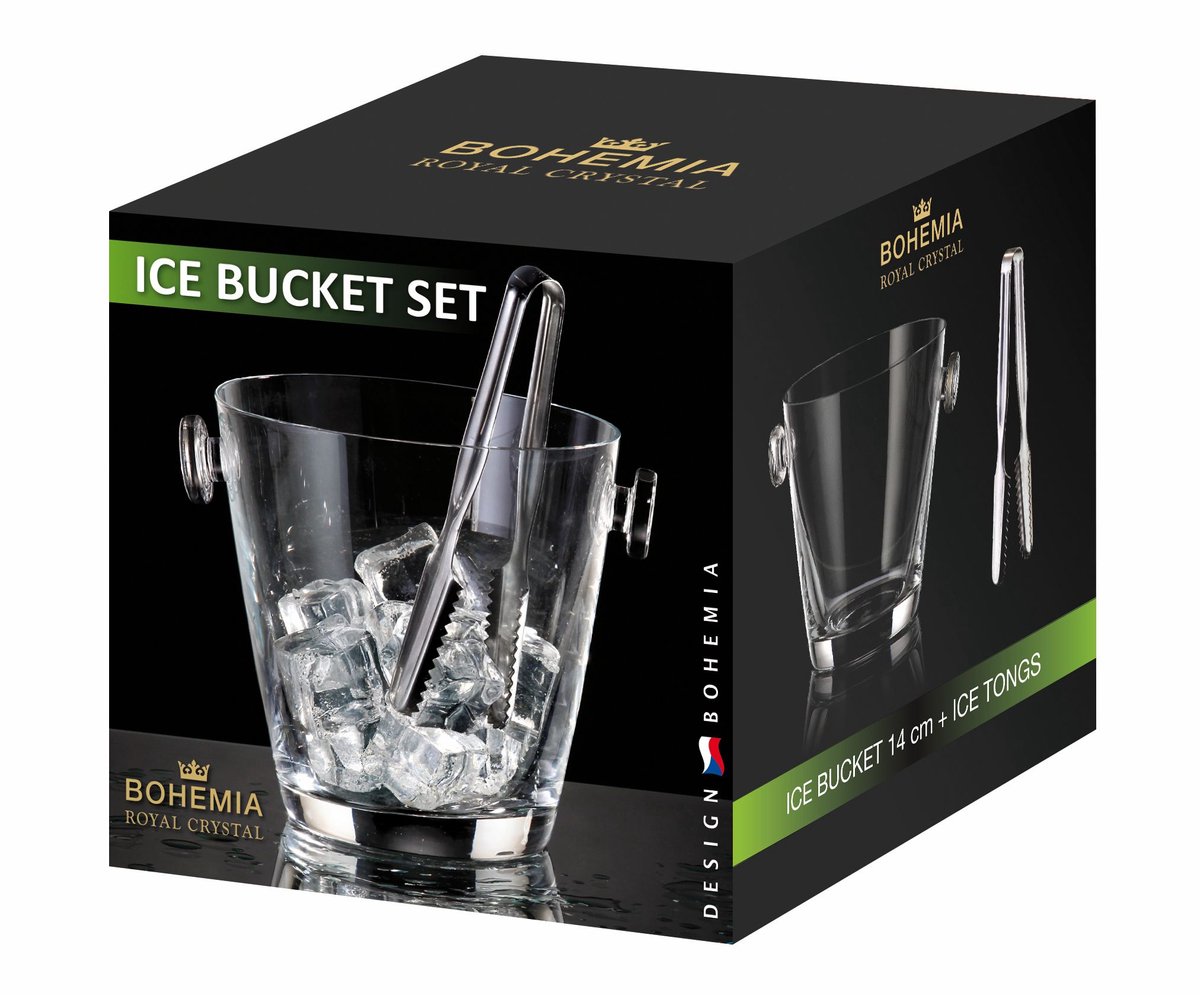 Ice Bucket set - Cocktail Accessories – BOHEMIA KRISTAL - glazen ijsemmer inclusief ijs tang - Cocktail tools – emmer – glazen schaal - voor Feest & Bar – mooi geschenk verpakking