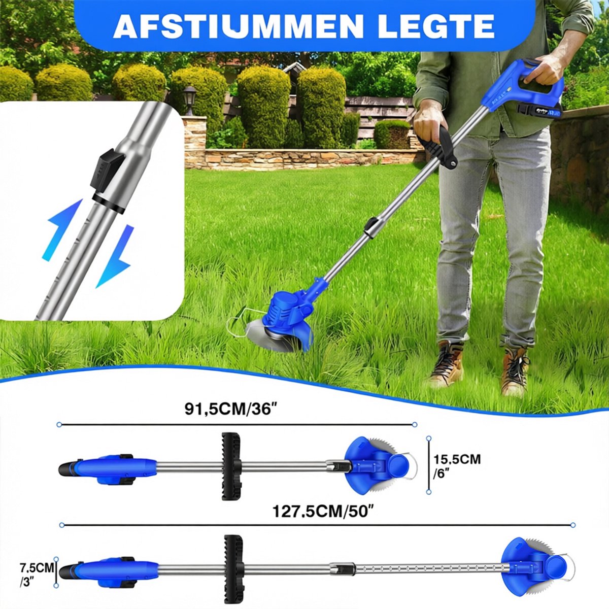 Accu-Grasmaaier met 21V Accu, Bosmaaier, Elektrische Grasmaaier met 2 Accu’s, Trimmer, Tuin-, Gazon- en Onkruidtrimmer, Elektrische Trimmer, Tuinkantensnijder Voor Tuin en Erf – foto 3