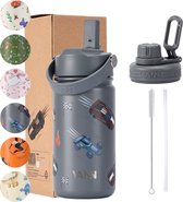 VANN® 3-Wandige Drinkfles en Schoolbeker voor kinderen met rietje in 1 – 400 ML – RVS – Met 4 accessoires – 24 uur koud/12 uur warm – Cars